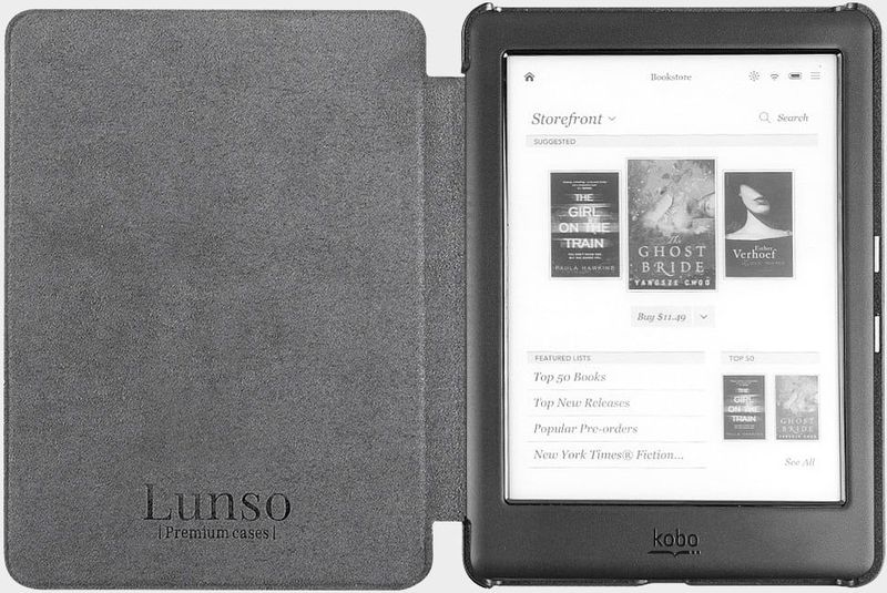 Lunso - Kobo Glo / Glo HD / Touch 2.0 - Vegan Saffiano Leren Sleepcover Hoes - Zwart