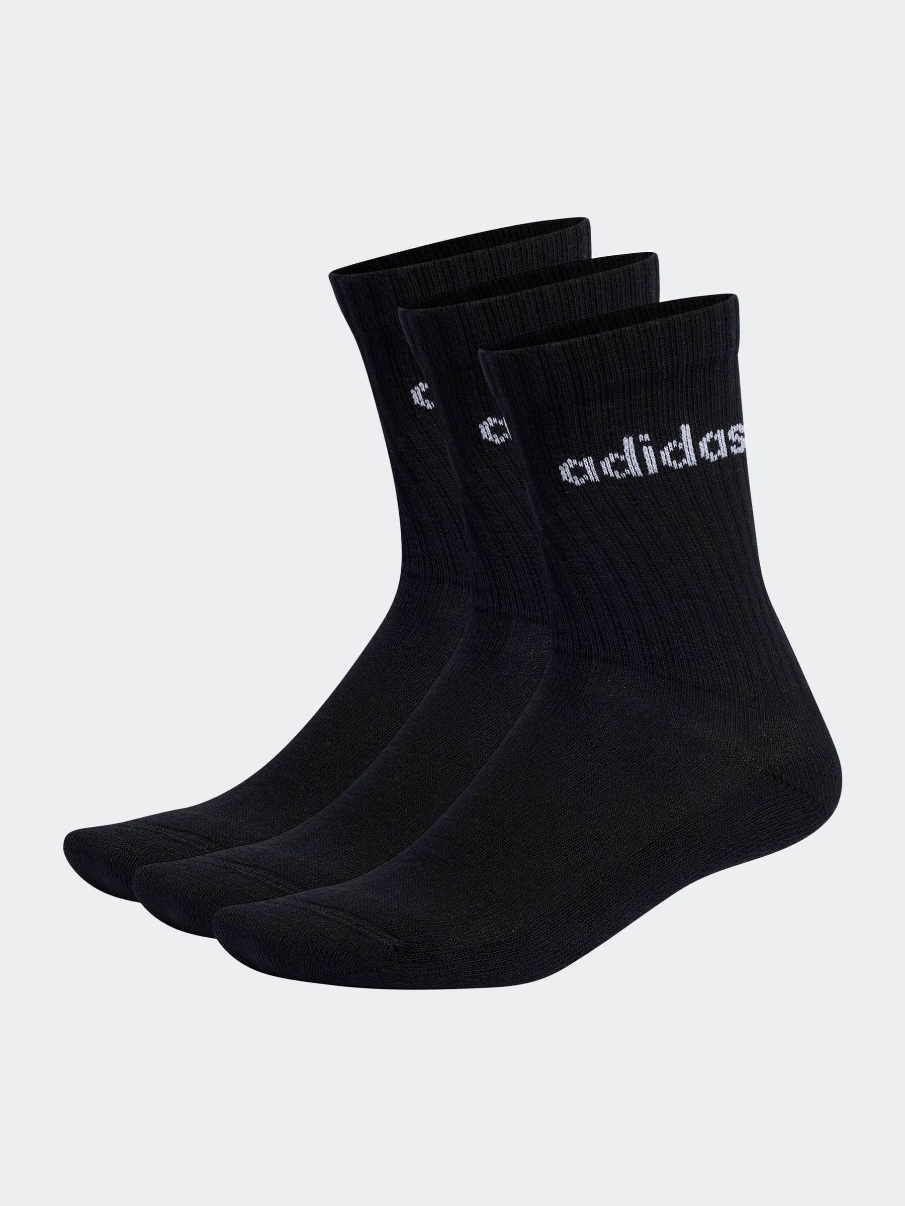 Zwart - adidas Linear verpakking van 3 paar dikke sokken met ronde hals