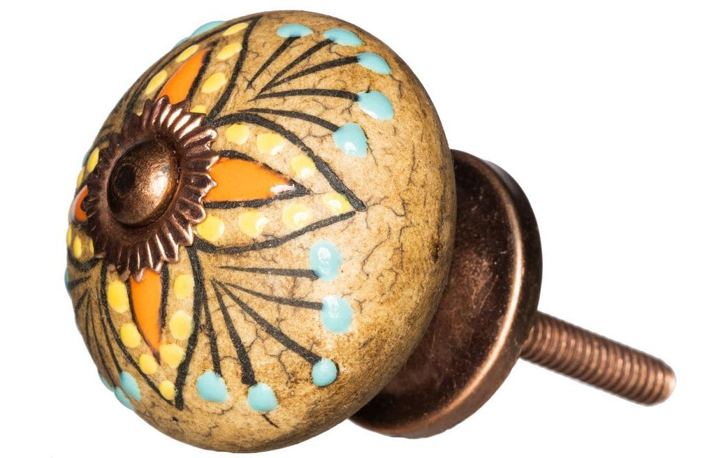 Möbelgriff handgemacht, Ø 4 cm, Mehrfarbig, BronzeMöbelknauf mit Muster