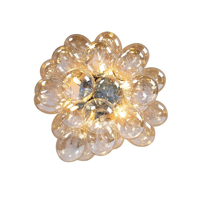 Smart plafondlamp zwart met amber glas 6-lichts incl. 6 Wifi G9 - Uvas