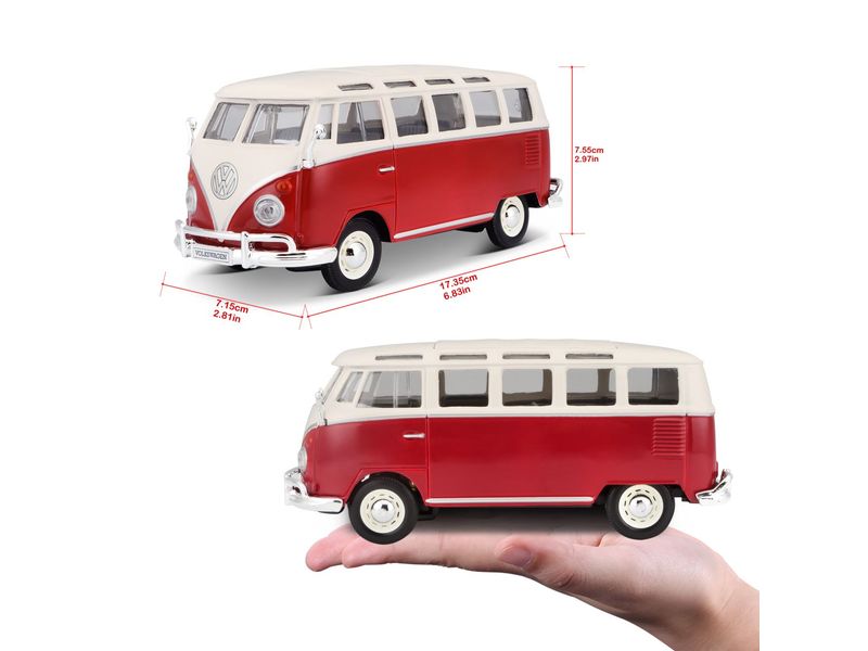 Maisto Volkswagen Bulli T1 Van Samba 1:24, Rot Sammlermodell im Massstab 1:24