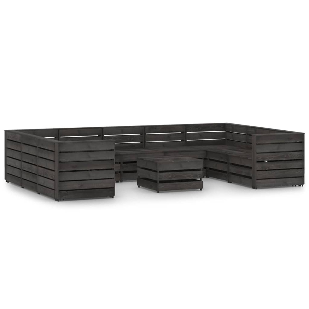 Salon de jardin meuble d'extérieur ensemble de mobilier 10 pièces bois de pin imprégné de gris