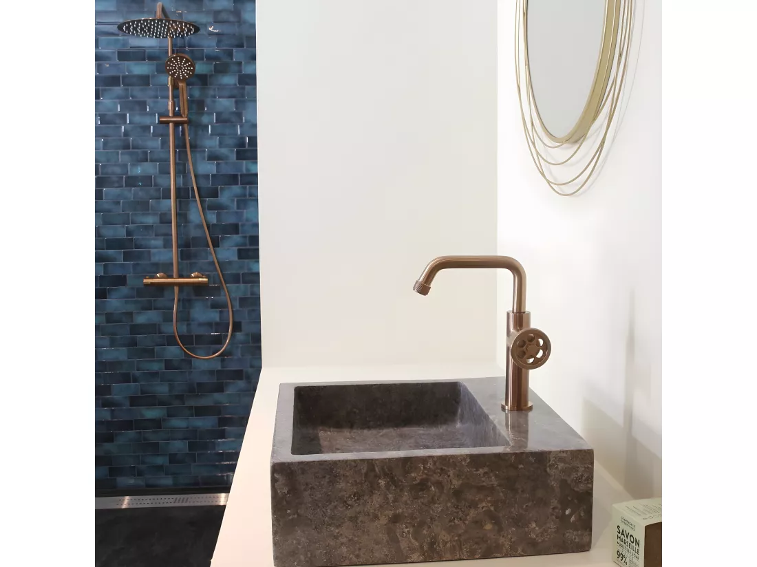 Indus mitigeur lavabo bas cuivre brossé - Essebagno