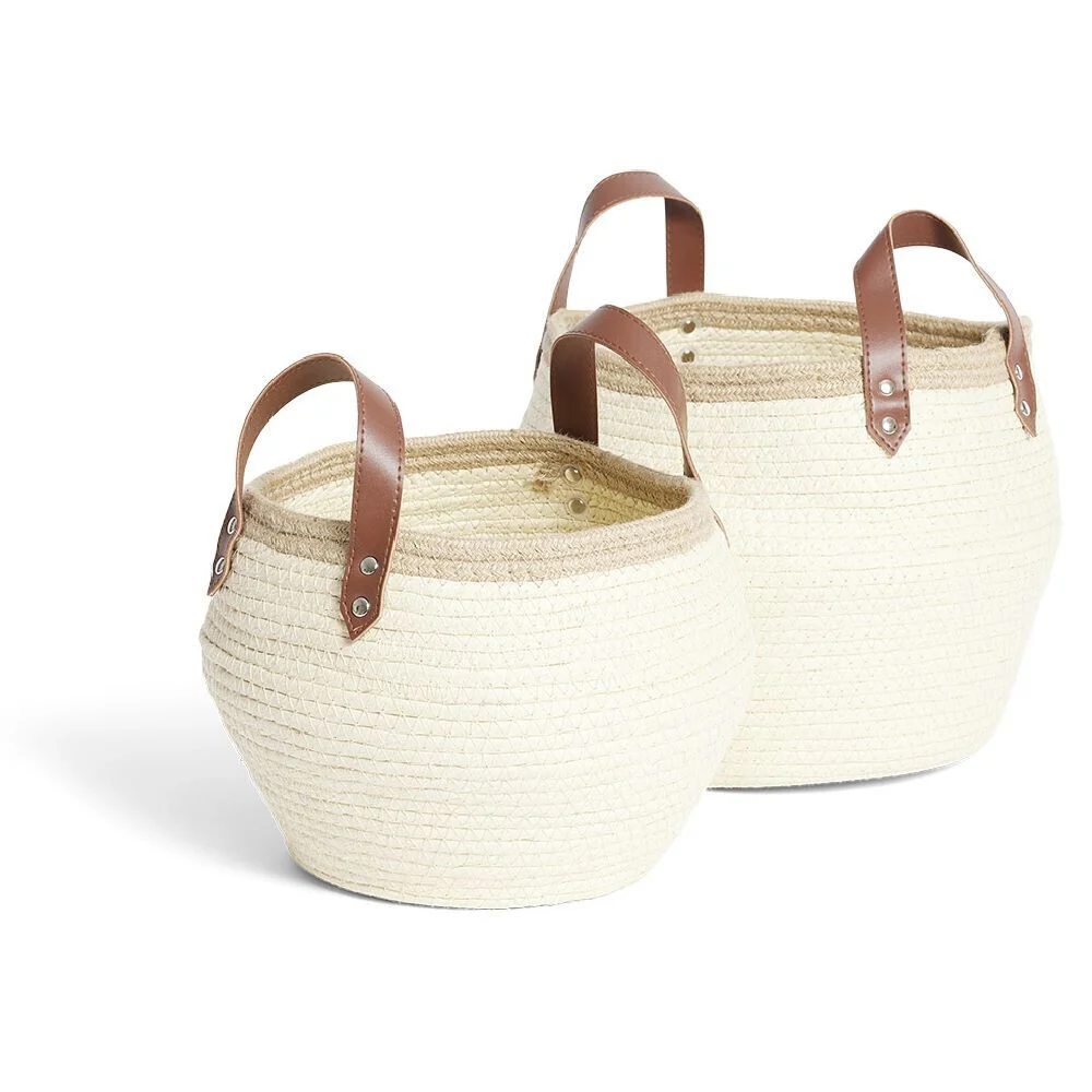 Panière petit modèle avec poignées jute beige Ø22xH20cm