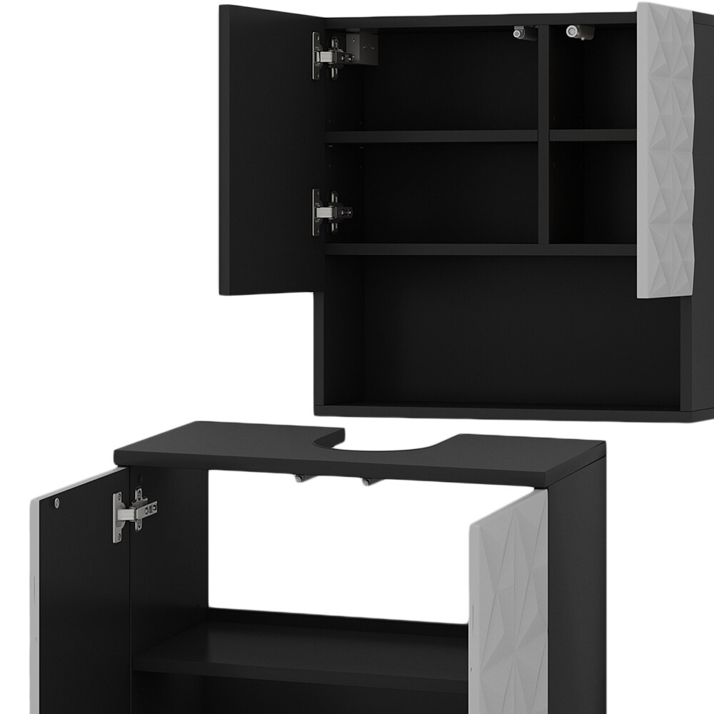 Vicco Badmöbel-Set Badezimmer-Möbel Bad-Schrank Edge Schwarz Weiß modern Badezimmerschrank Waschbeckenunterschrank Spiegelschrank Badezimmerkommode
