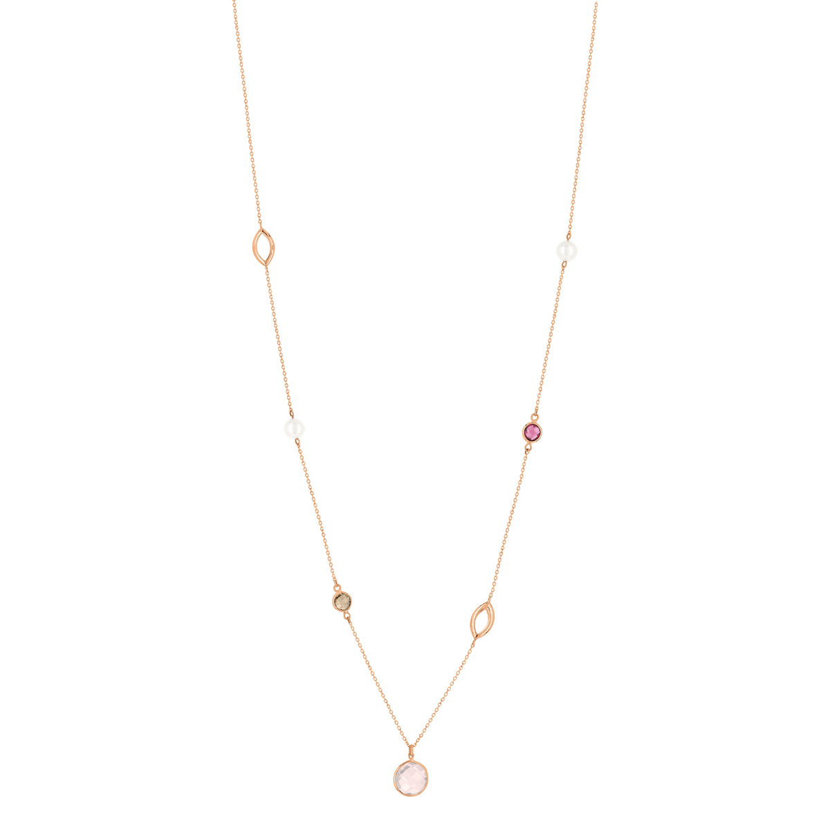 Sautoir or rose 375 perles de cultures et pierres fines 61 cm