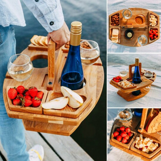 Tragbarer Outdoor Apéro Tisch aus Holz für Camping / Garten / Picknick - Braun