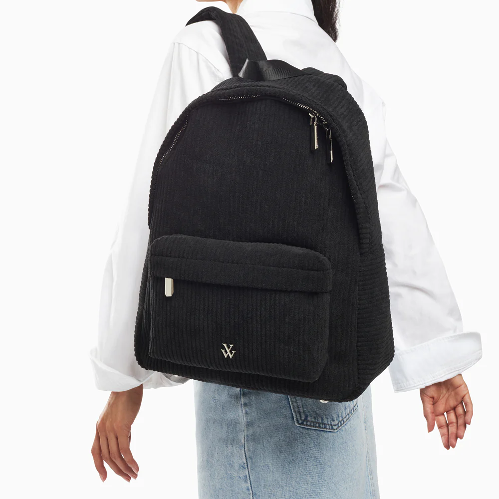 Sacs à dos -Sac à dos Yara noir en velours côtelé