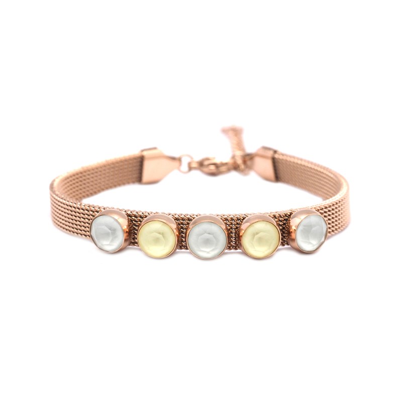 Bracelet en acier cuivré orné de cristaux Swarovski avec pierres Crystal vert et jaune