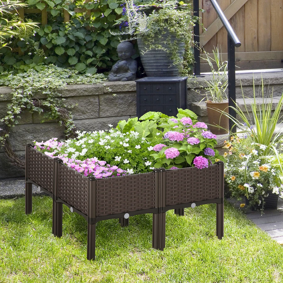 Outsunny Hochbeet mit Abflusslöchern braun