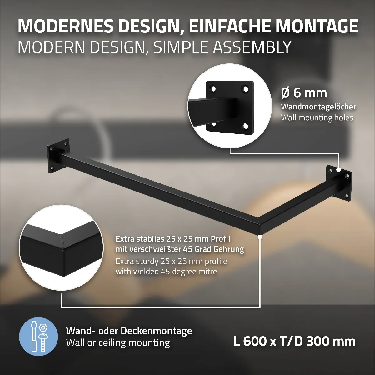 ML-Design Tringle à Vêtements Murale - Noir