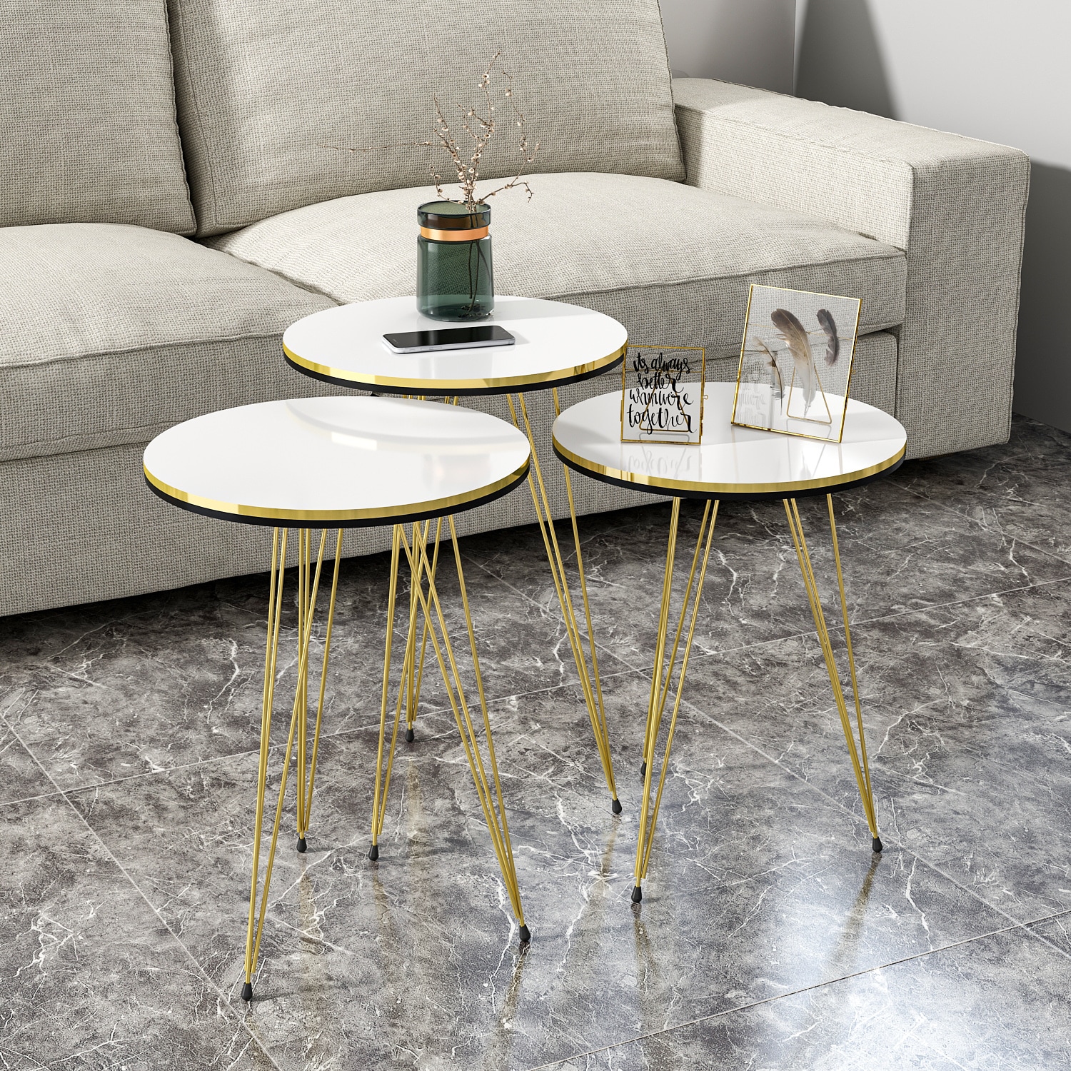 Beistelltisch 3er Set Weiß 21166276