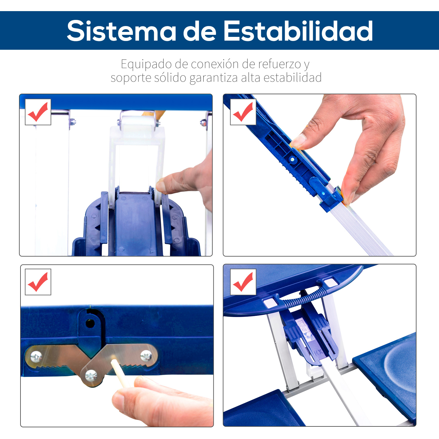 Mesa dobrável portátil Outsunny azul para camping, com 4 assentos e orifício para guarda-sol.