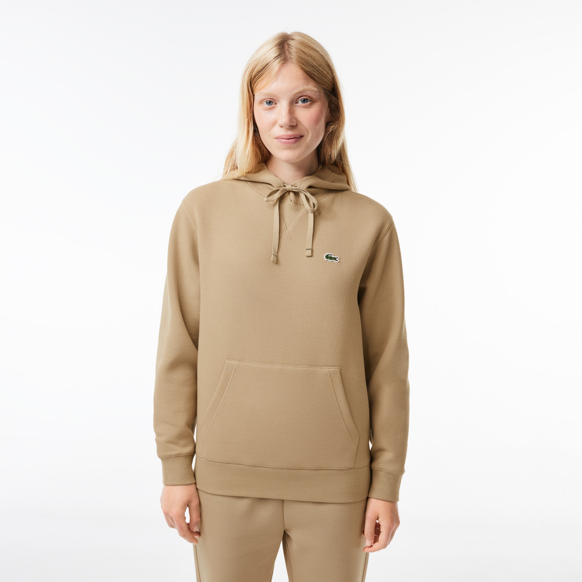 Sweatshirt à capuche Jogger loose fit en piqué double face Sweatshirts - Beige - Lacoste - Femme