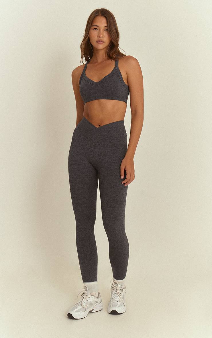 Charbon Legging Chiné Sans Couture À Taille Croisée
