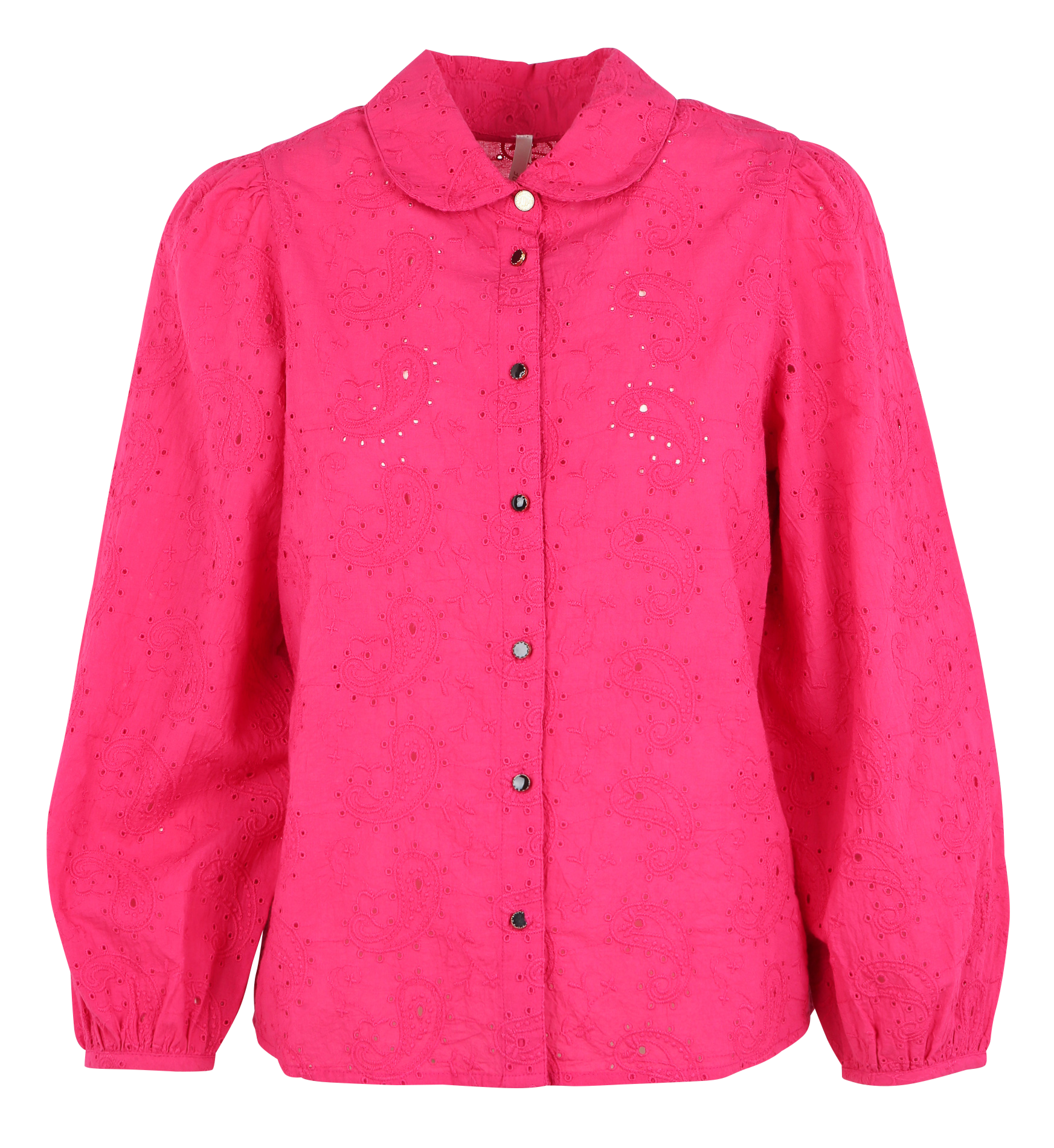 Chemise droite col claudine broderie anglaise en coton | Rose