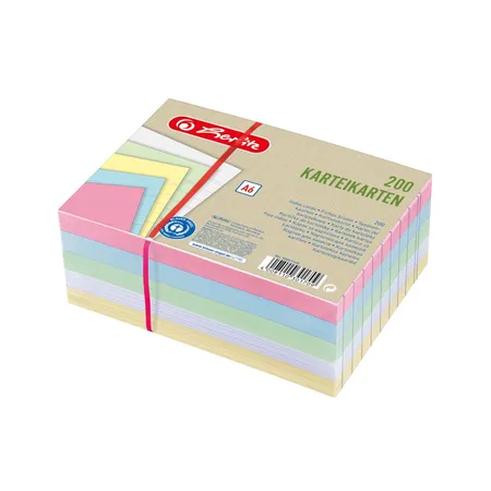 Herlitz Karteikarten A6 200 liniert farbig sortiert mit weiß Blauer Engel
