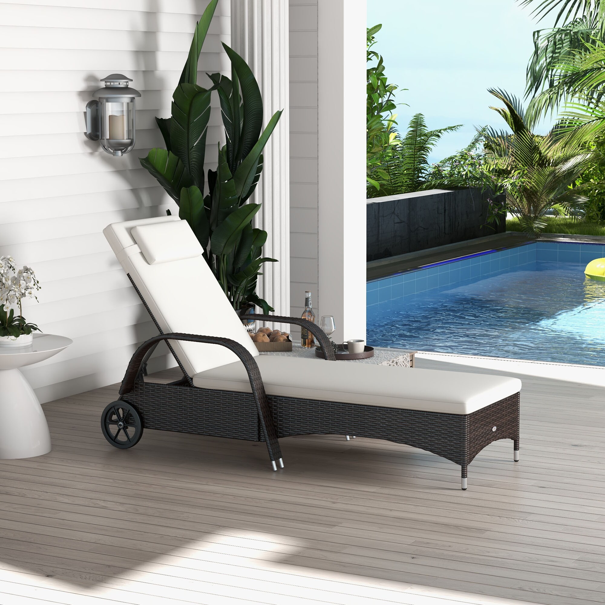 Outsunny Mobile Rattanliege für den Garten 200 x 73 x 56-103 cm (LxBxH)