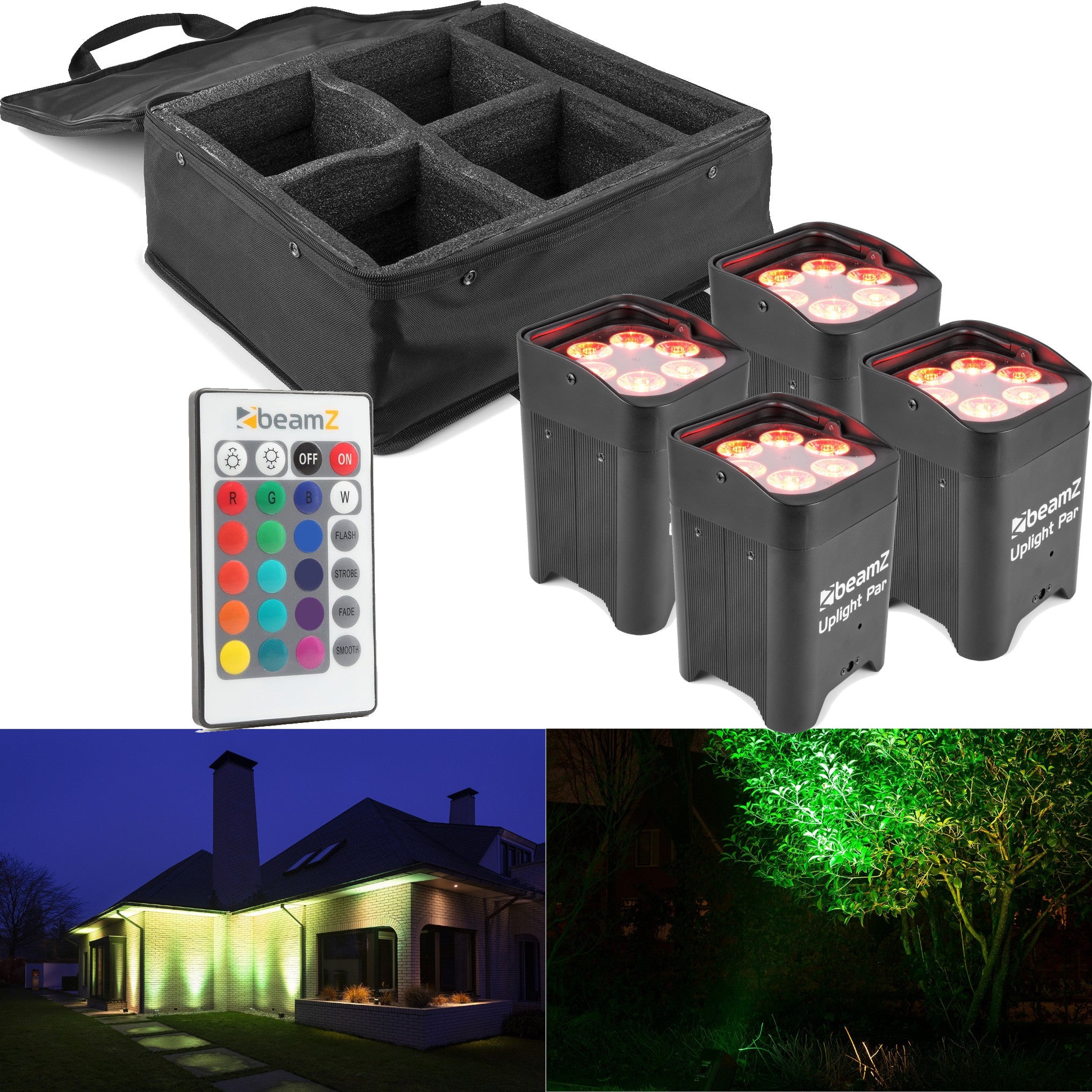 BeamZ BBP96 Battery Uplight set incl. draagtas (4 stuks)