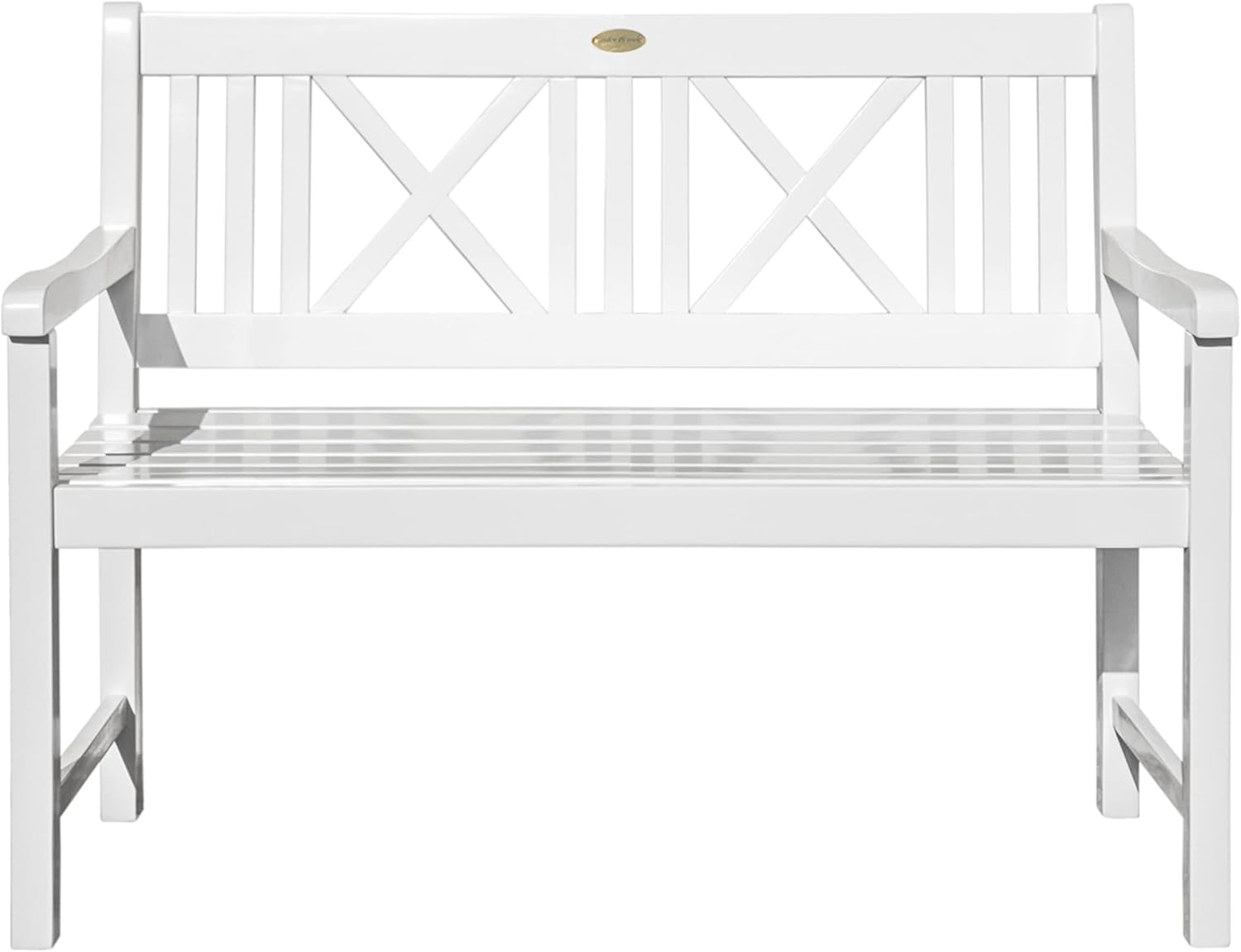 Garden Pleasure Landhausbank Lübeck, 2-Sitzer Gartenbank, weiß Washed, Länge 120 cm, Parkbank aus Eukalyptus, Holzbank für Balkon, Terrasse, Garten