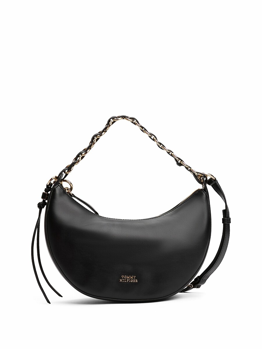 TOMMY HILFIGER<br>Bolsa de ombro em couro, em formato de foice