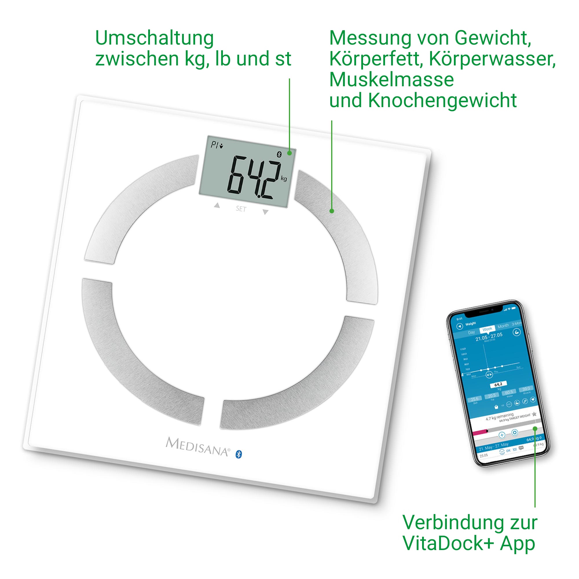 Medisana Körper-Analyse-Waage »BS 444« für Gewicht, Körperfett, Körperwasser, Muskelanteil, Knochengewicht