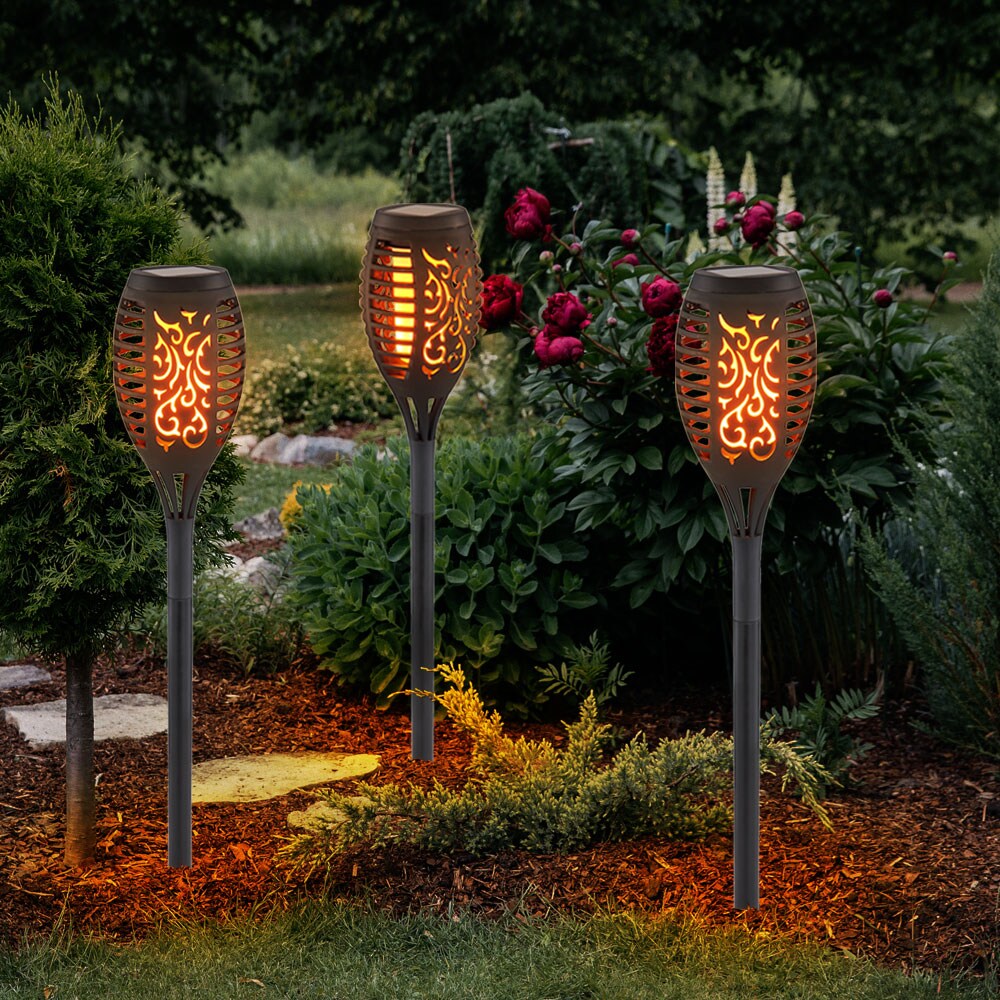 3er Set LED Solar-Steckleuchte, Stanzungen, schwarz, H 49,5 cm