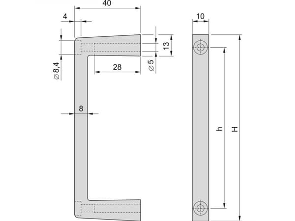 TRITON SCHROFF MultipacPRO Håndtak foran, i ett stykke, bredde 10 mm, 3 HU