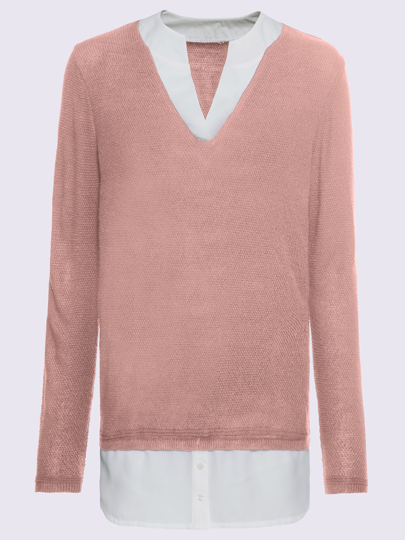 Pull femme effet 2 en 1 avec empiècements chemisier et pull col en v