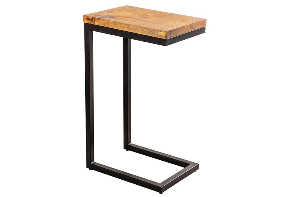 Massivholz Beistelltisch GASTON 65cm natur Mangoholz Metall schwarz handmade