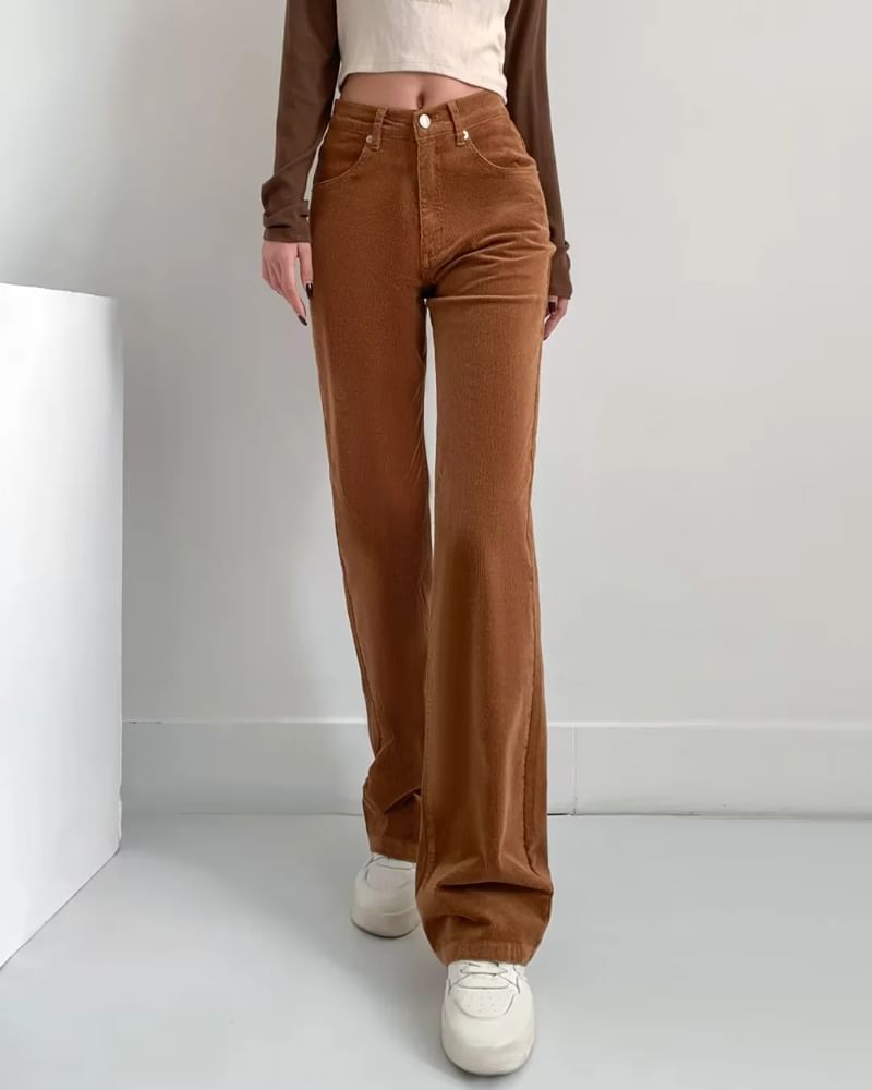 Ulark - Hoge taille effen corduroy rechte broek