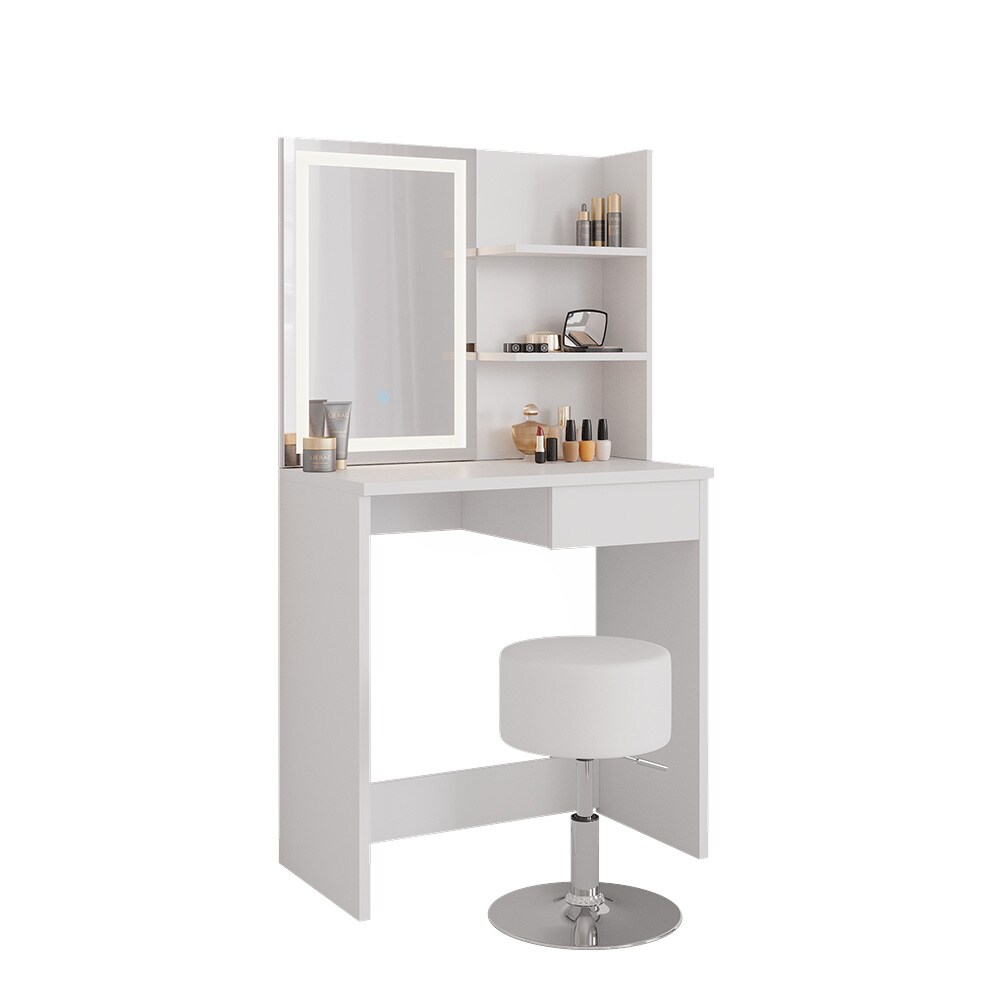 Vicco Schminktisch Frisiertisch Schminkkommode Dekos Weiß LED-Spiegel Hocker 75x142 cm modern Schlafzimmer Kommode Schublade Ablage Aufbewahrung Kosmetiktisch Schminkkonsole Make-Up-Tisch
