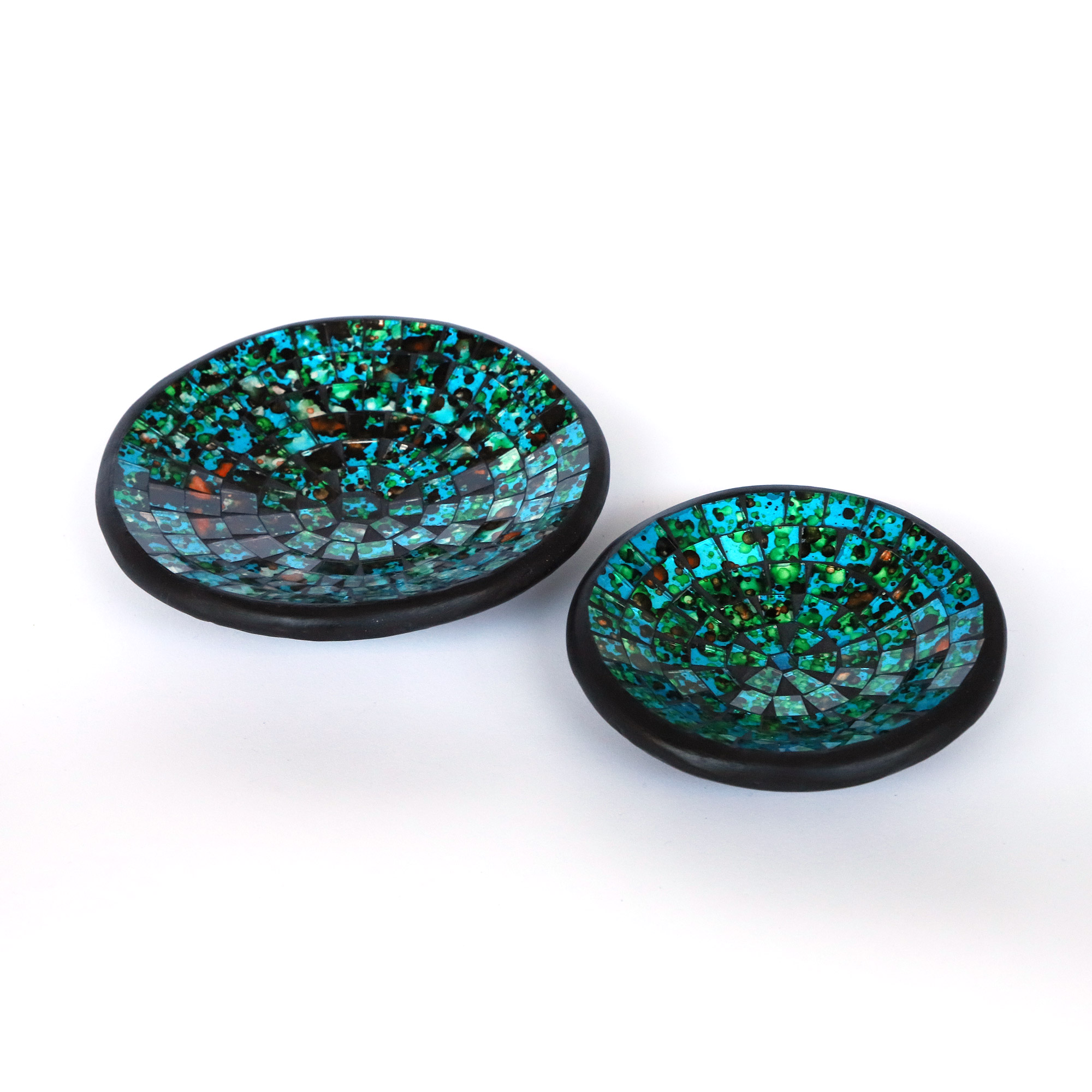 Mosaikteller 'Bali Rain', blau-grün, Ø 12 cm, H 2,5 cm von fischer's lagerhaus