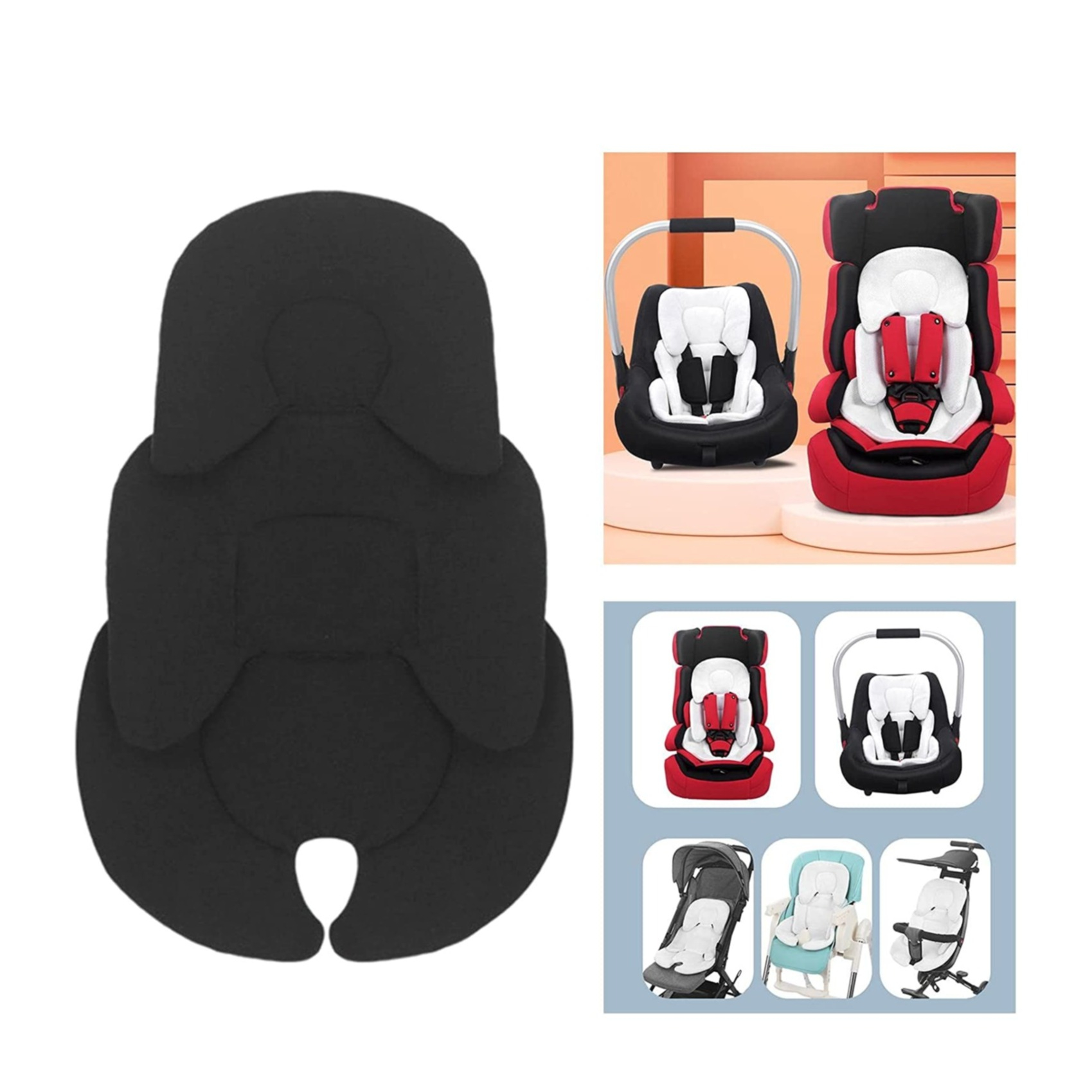 (65x35cm) Baby Sitzauflage Polster Einlage Kissen für Kinderwagen / Autositz - Schwarz
