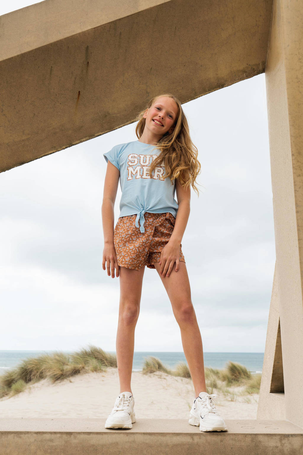 No Way Monday T-shirt met tekst lichtblauw