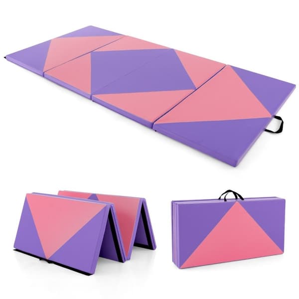 Sammenleggbar myk gulvmatte, bærbar gymnastikkmatte, yogamatte, 240 x 117 x 5 cm, lilla