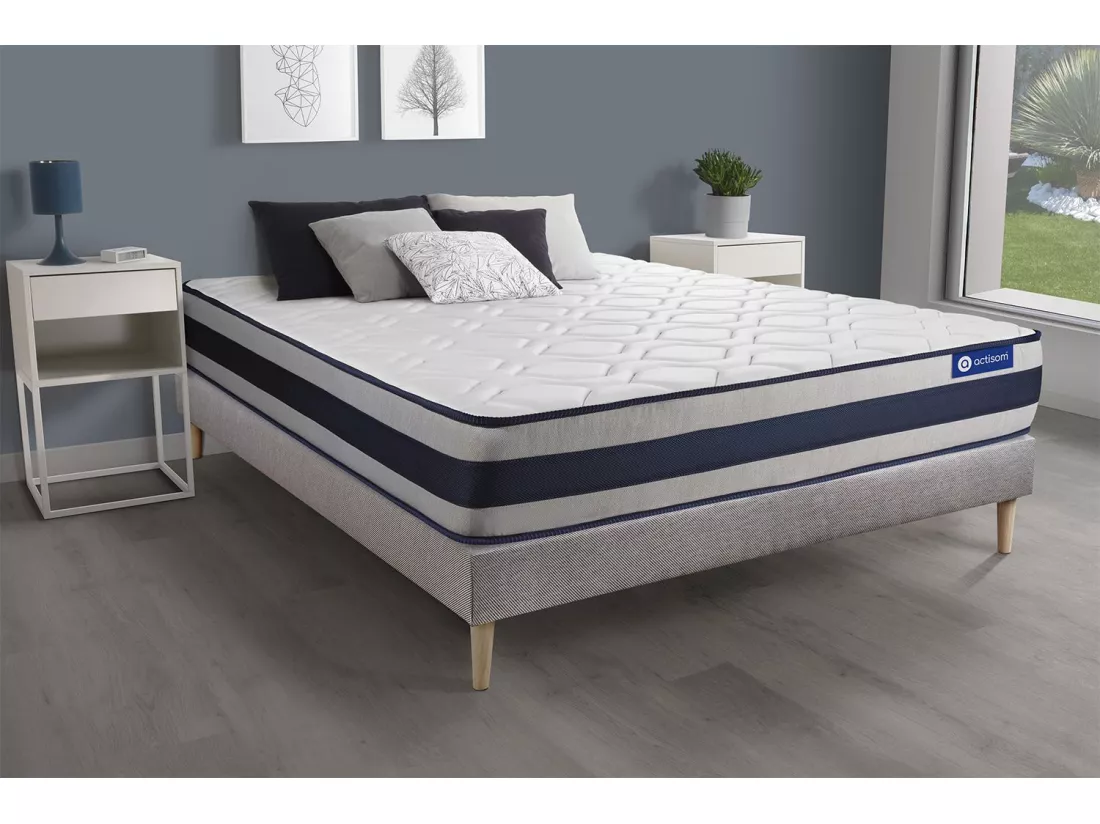 Ensemble matelas Ressorts ensachés et Mémoire de forme ACTIFLEX ERGO 90x190 Maxi épaisseur 5zones confort + sommier KIT gris