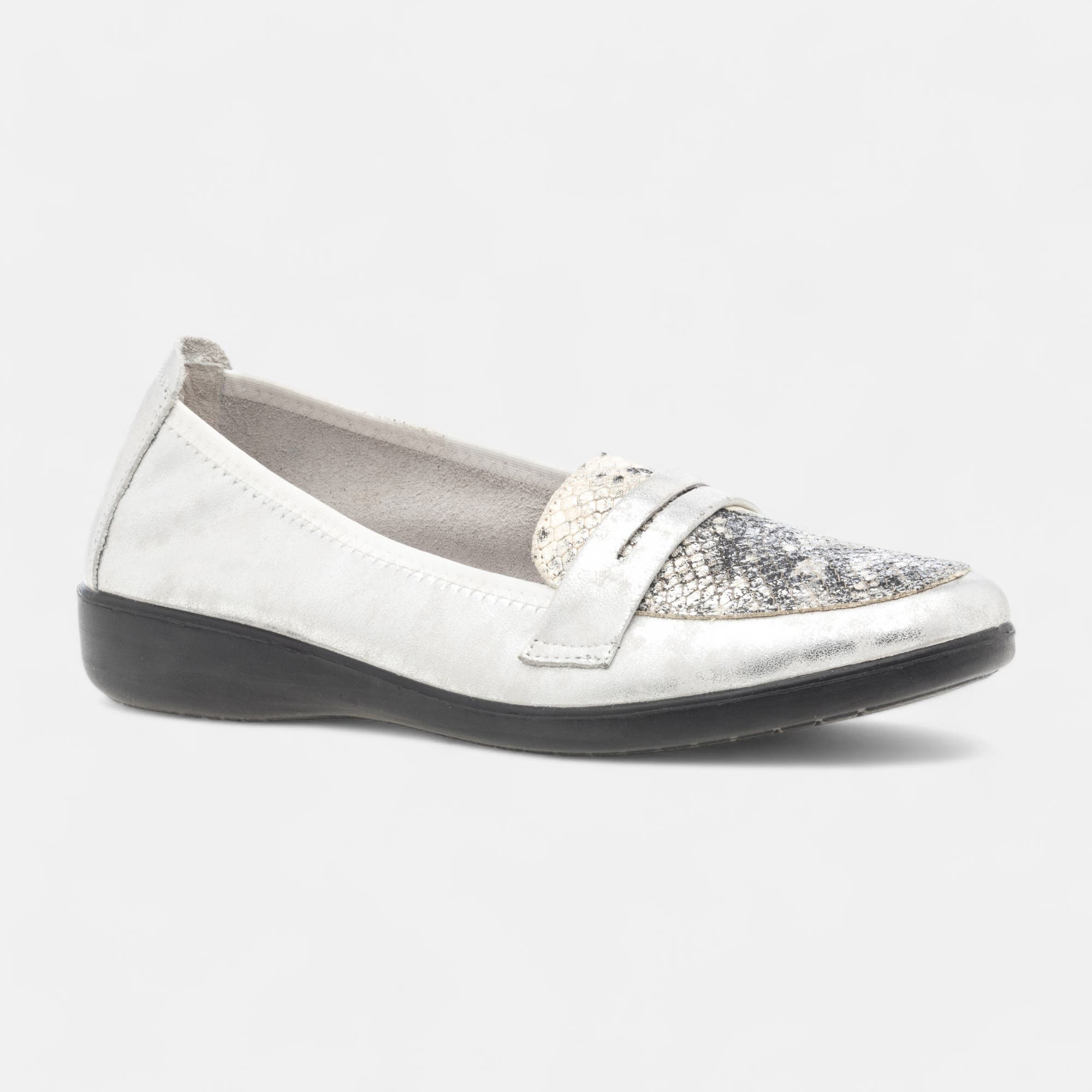 Mocassins pieds sensibles Femme en cuir argent