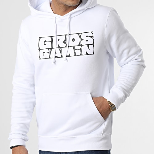 Sweat Capuche Gros Gamin Blanc Noir
