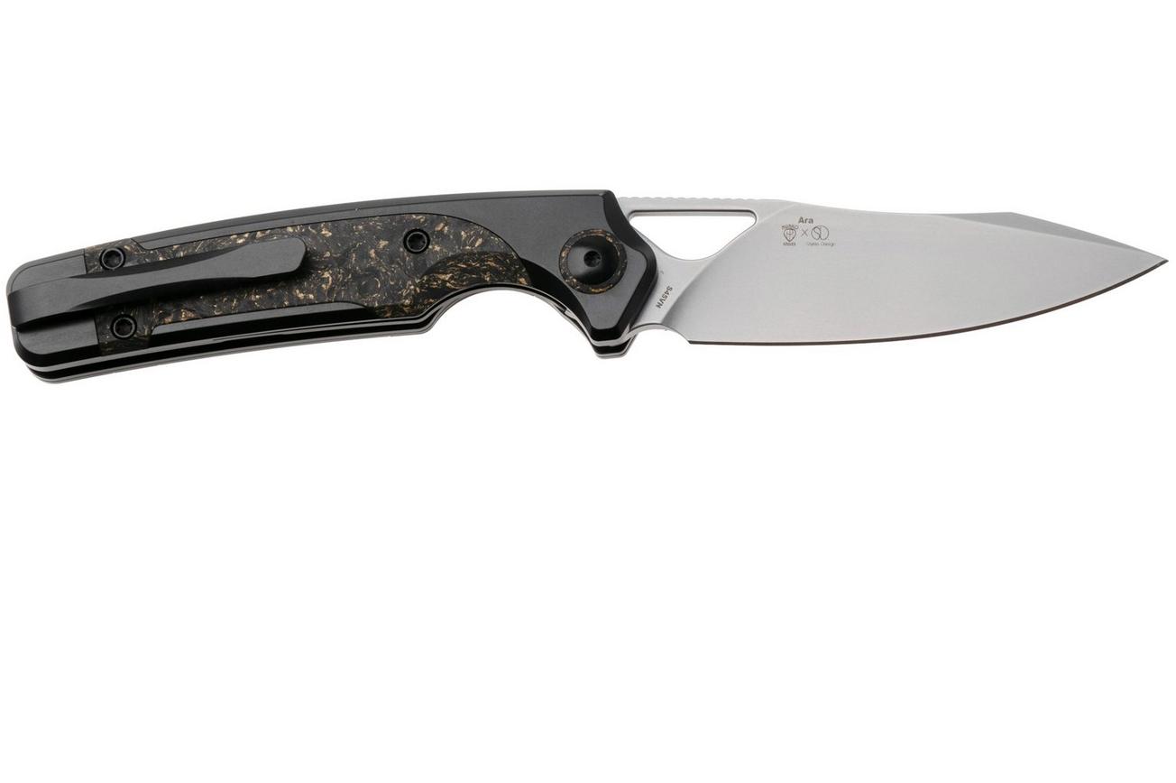 Kizer Ara KI3729A1, Bubble Stonewashed CPM S45VN, Titanium / Gold Flake Carbon Fiber zakmes, Jonathan Styles and Paul Munko design