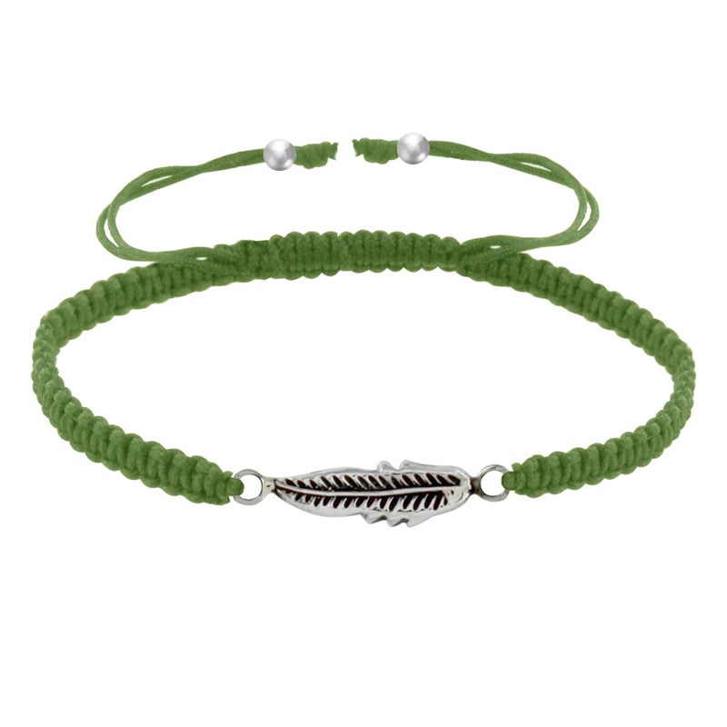 Bracelet Argent Plume Lien Tréssé - Vert