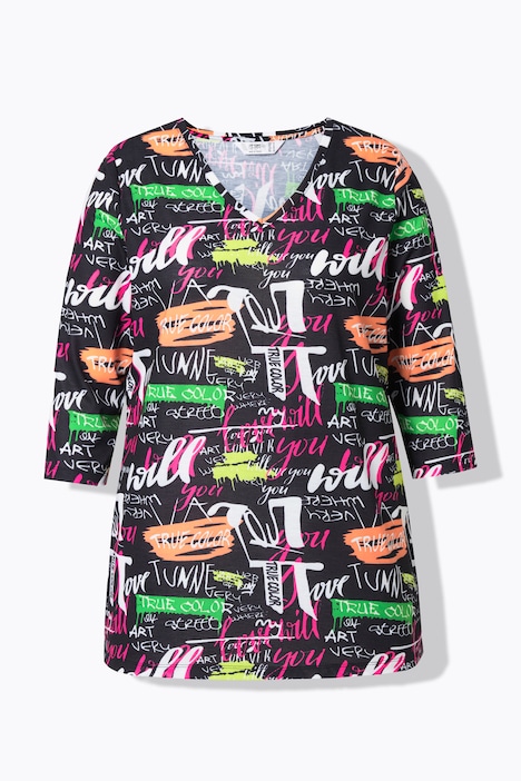 T-Shirt, Komfort Fit, Schriftmuster, 3/4-Ärmel