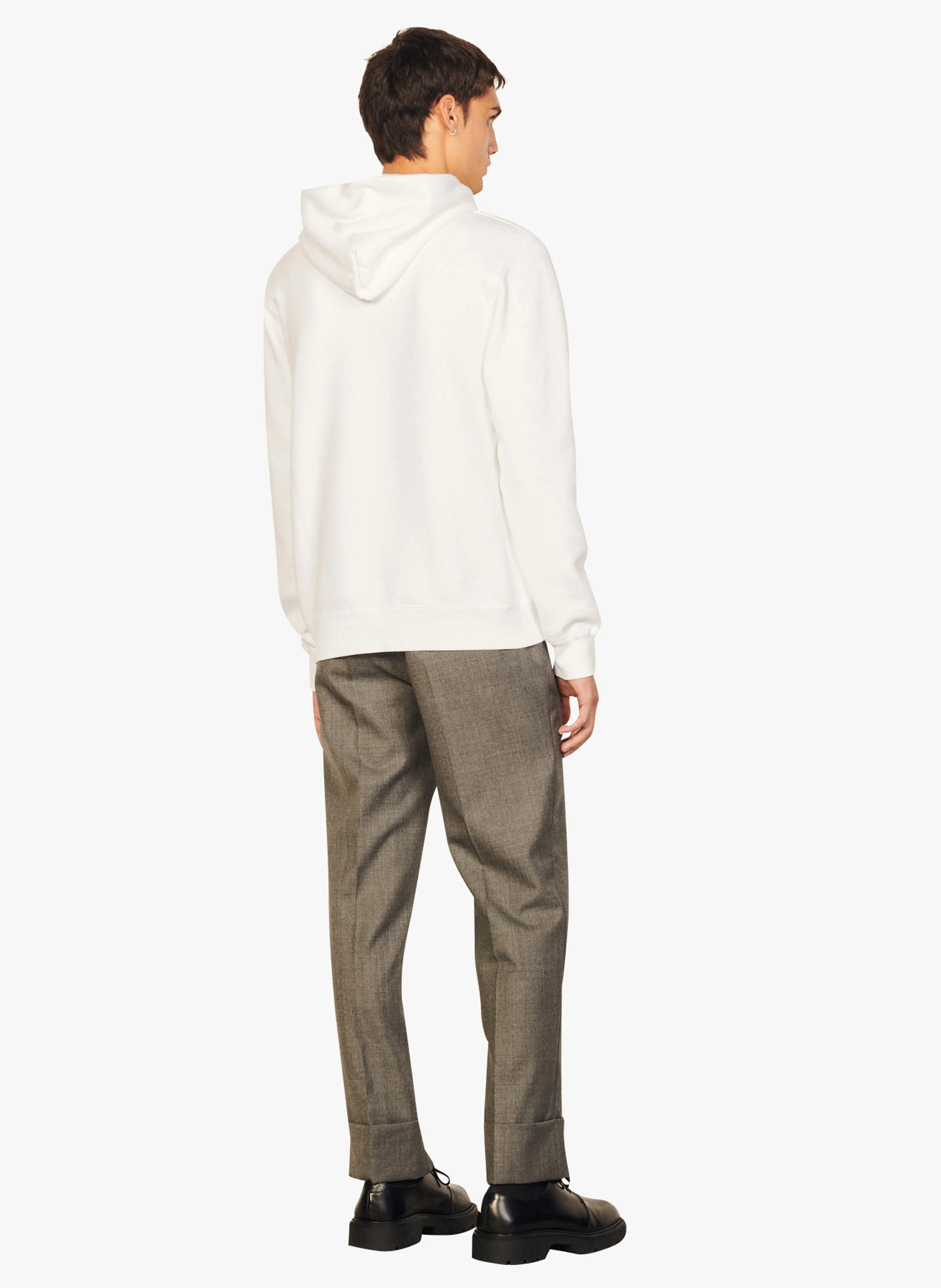 Sweat col rond regular fit à capuche en coton | Blanc
