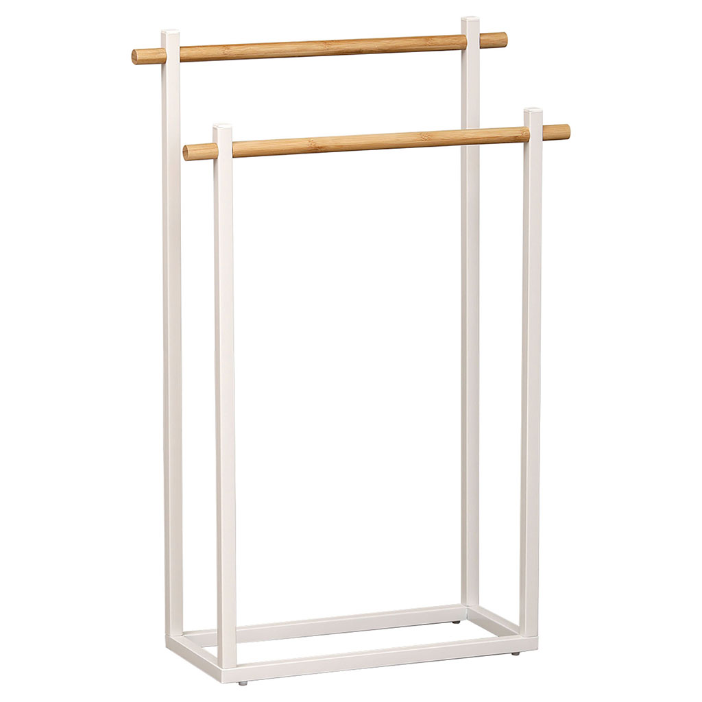 Porte serviette à deux barres rectangulaire blanc bois 53x82.5x20cm