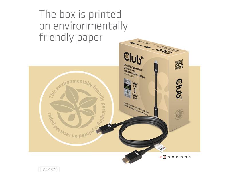Club 3D Kabel Ultra High Speed 4K120Hz, 8K60Hz HDMI 2.1 - H Ultra High Speed HDMI 2.1-Kabel mit Unterstützung für Auflösungen bis zu 4K @ 120Hz oder 8K @ 60Hz