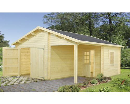 Palmako Roger enkele garage, 21,9+5,2 m², met houten deur 510 x 550 cm, dompelgegrond