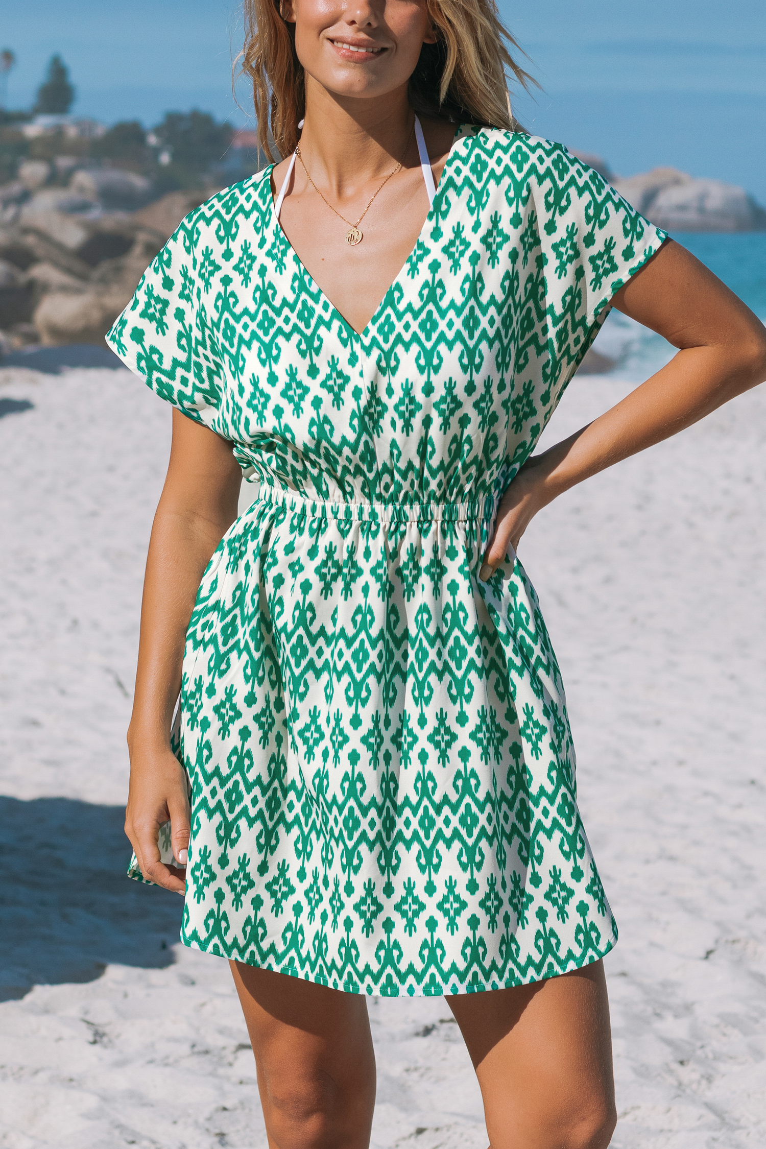 Robe cover up à manches dolman géométrique