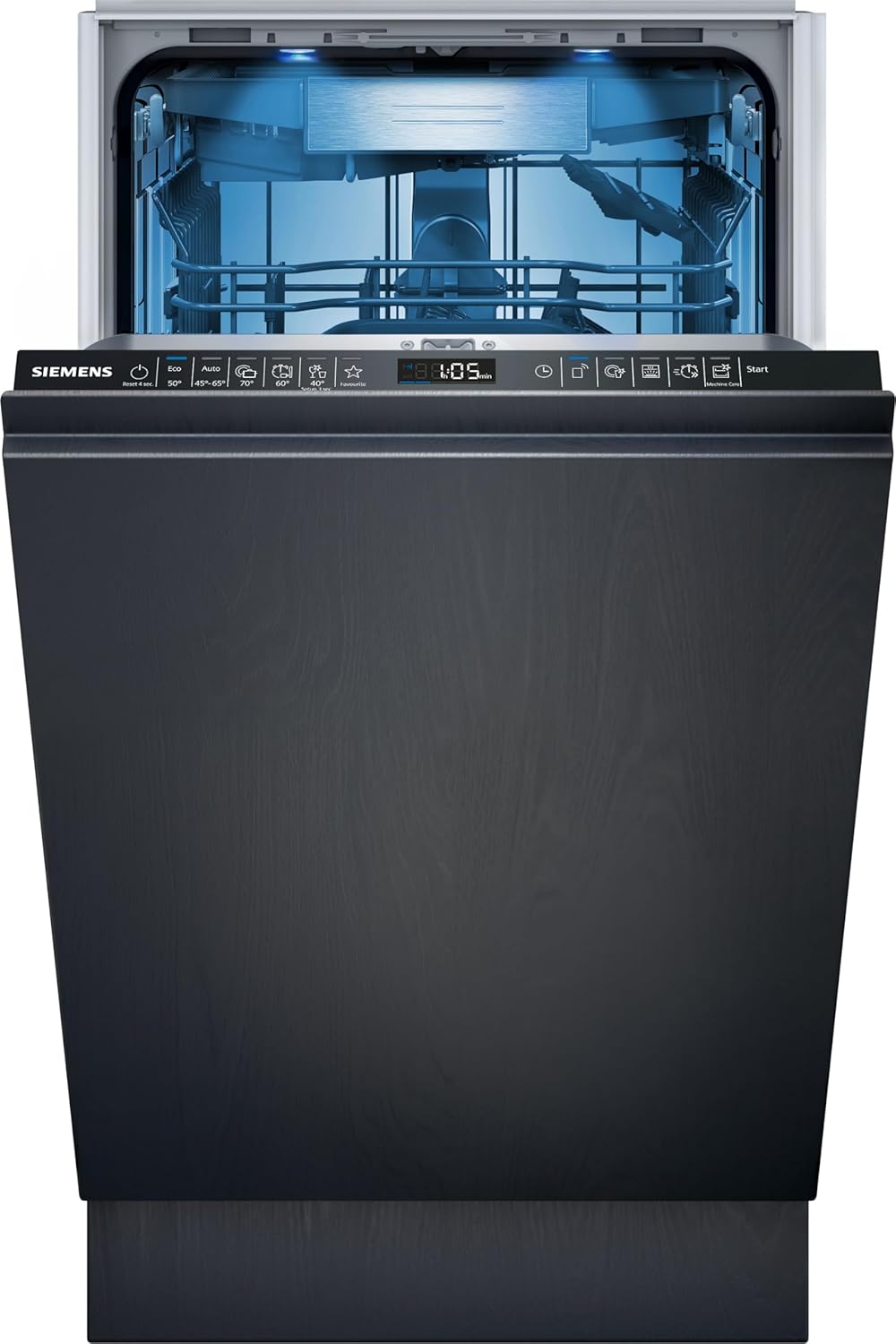Siemens SR65ZX22ME iQ500 Smarter Geschirrspüler Vollintegriert, 45 cm, Besteckschublade, schnelles und energieeffizientes Trocknen, extra leise, aquaStop, varioSpeed Kurzprogramm, Innenbeleuchtung