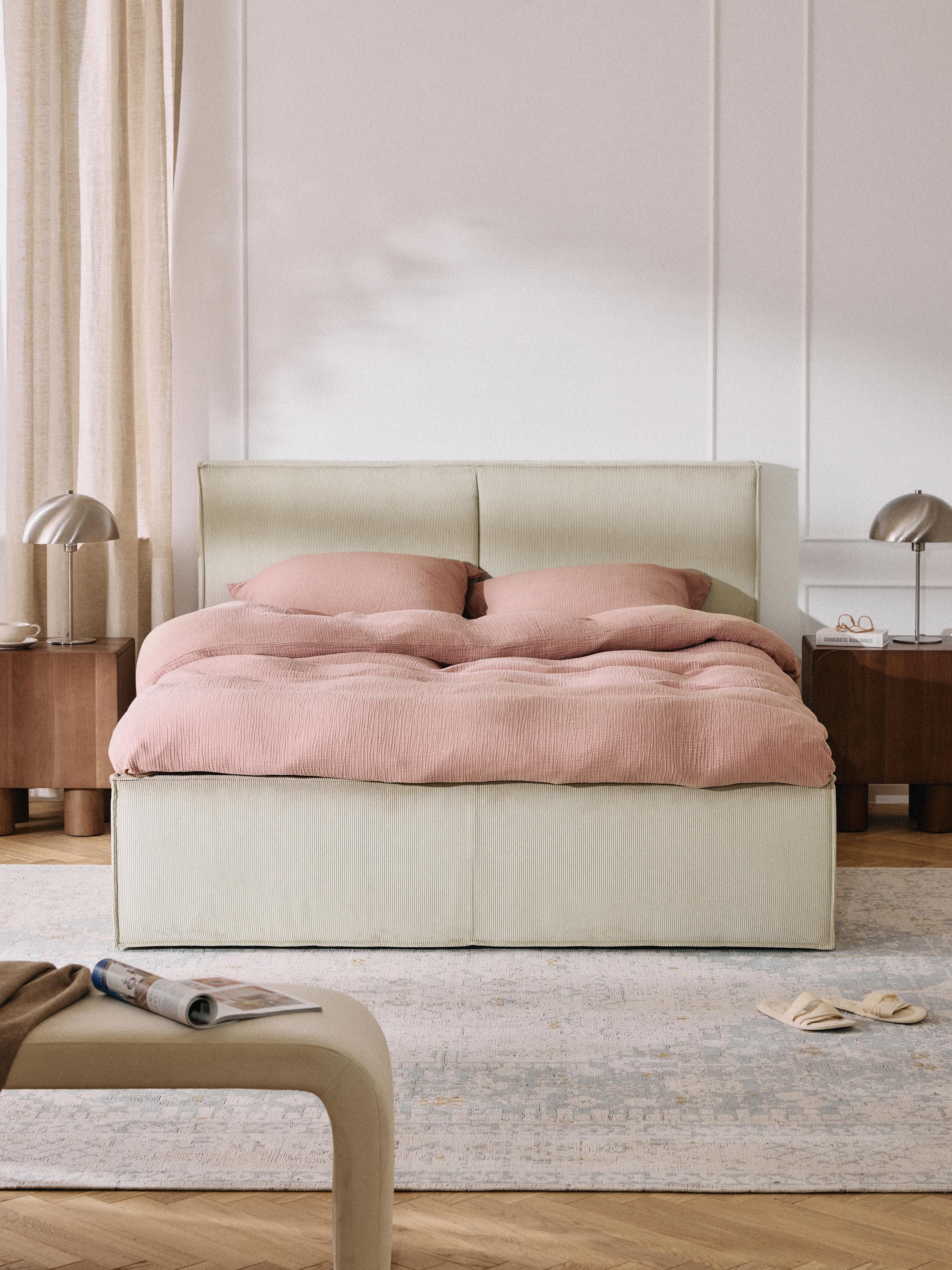 Ribfluwelen gestoffeerd bed Dream met opbergruimte