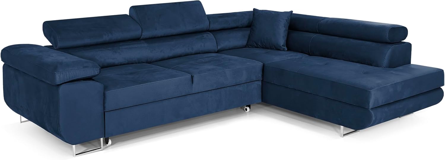Ecksofa mit Schlaffunktion PASTI L-Form, Sofa Couch mit Bettkasten, 3-Sitzer Eckcouch, Schlafsofa für Wohnzimmer, Big Sofa Couch mit Schlaffunktion (Blau, Ottomane Rechts)